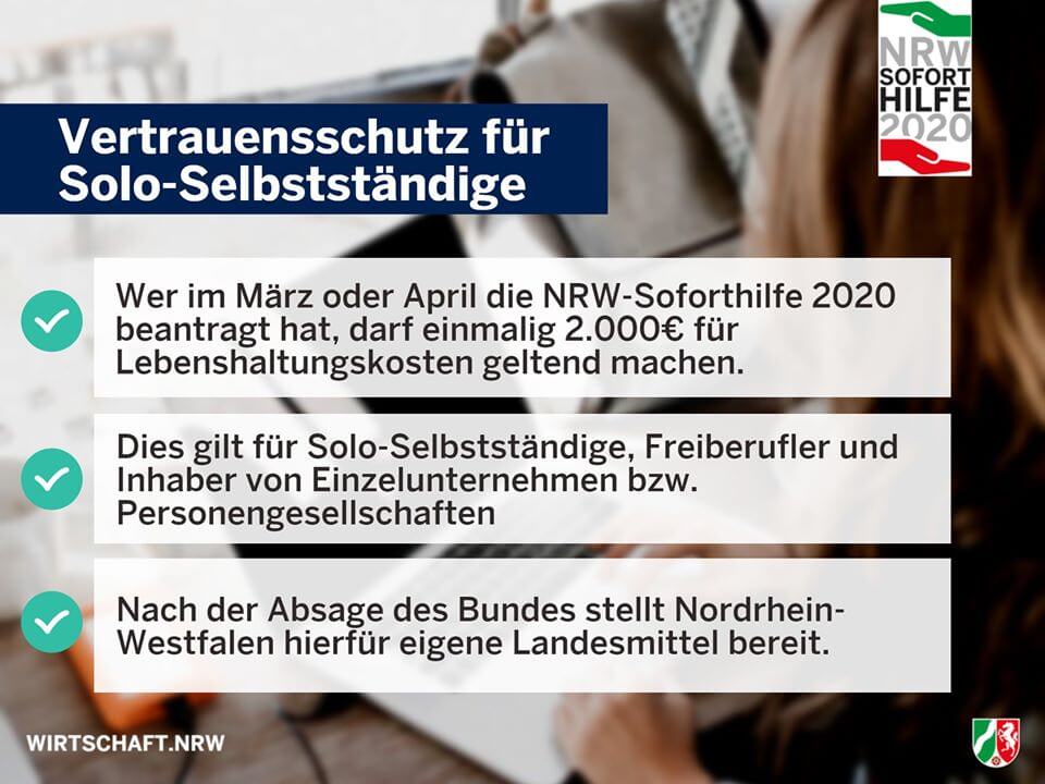 NRW Soforthilfe Vertrauensschutz