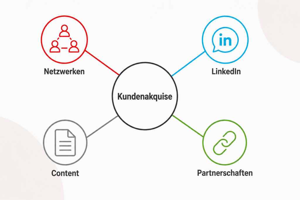 Bild zeigt die vier erklärten Kanäle für Kundengewinnung